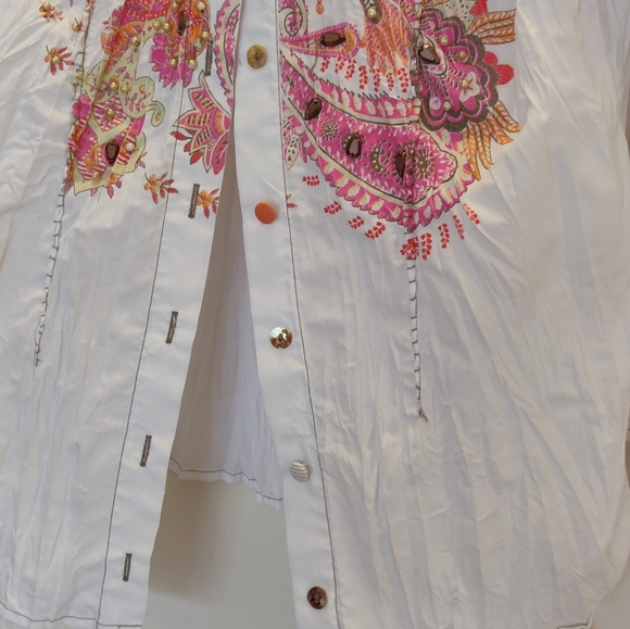 BIBA (Germany) White Formal Shirt with Floral print and beads decoration - Picture 2 of 9